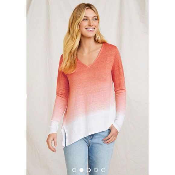 Garnet Hill 100% organic linen asymmetrical hem blouse - Picture 1 of 5